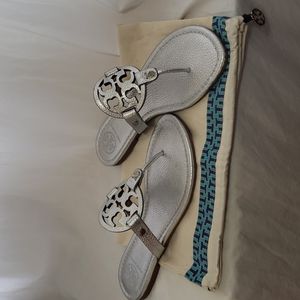 Tory Burch Miller Leather Silver Sandal New In Box NIB
